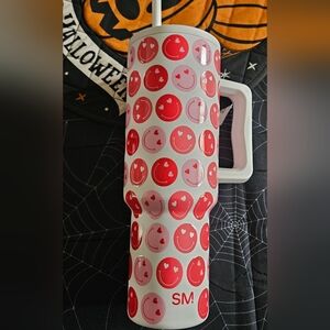 Red and White Smiley Face Simply Modern 40 Oz Tumbler